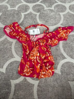 Free People Pink and Orange Floral Off-Shoulder Crop Top BRAND NEW